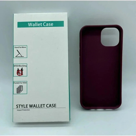 Faux Leather Wallet Case for iPhone 14 6.1” RFID Blocking 360°Ring Kickstand - Picture 2 of 8
